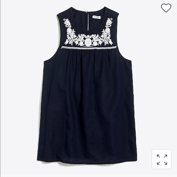 J Crew Embroidered cotton-linen shell Size 4 NWT Navy White Embroidered